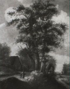 Wooded Landscape With A Mother And Son Walking On A Track by Salomon Rombouts