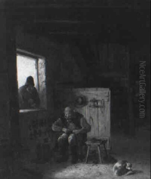 Peasant Conversing With A Cobbler In An Interior - view 1