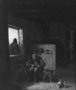 Peasant Conversing With A Cobbler In An Interior