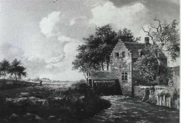 Dutch Landscape With An Angler By A Watermill - view 1