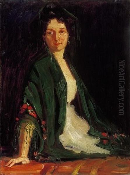 Woman With Green Scarf - view 1