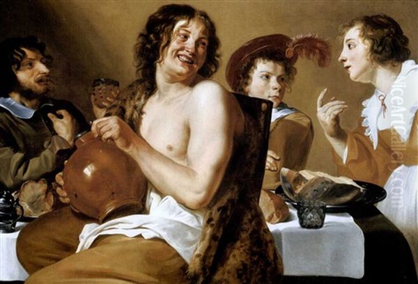 A Laughing Man With Others Eating And Drinking - view 1