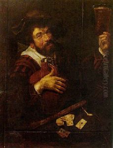 A Man Holding A Glass Of Ale, A Flagon Under His Other Arm