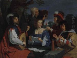 Frohliche Gesellschaft In Einem Park (allegorie Der Funf Sinne) by Theodoor Rombouts