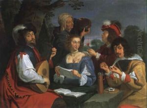 Froehliche Gesellschaft Ein Einem Park, Allegorie Der Fuenf Sinne by Theodoor Rombouts