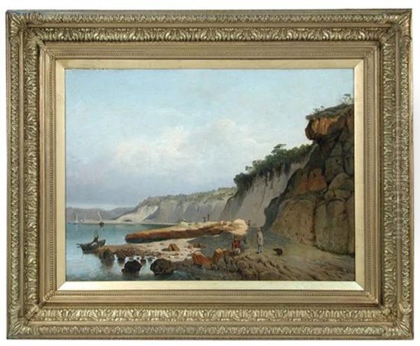 Mediterranean Coastal Landscape With Fishermen - view 1