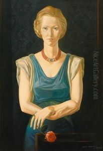 Portrait Einer Dame Im Habit Des Art Deco, In Der Linken Eine Rose