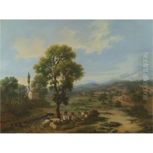Paisaje Andaluz Con Pastores (andalusian Landscape With Shepherds) by Rafael Romero Y Barros