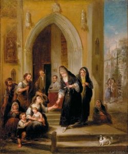 Limosna A La Salida De La Iglesia by Jose Maria Romero y Lopez