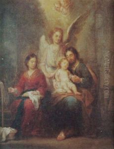La Sagrada Familia Con El Angel De La Guarda by Jose Maria Romero y Lopez