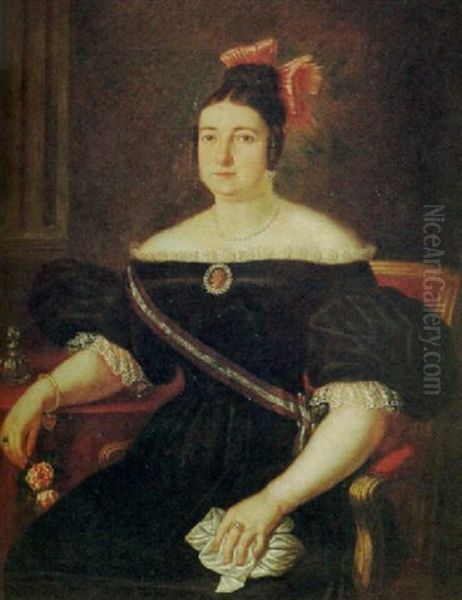 Retrato De Dama Isabelina Con Rosas En La Mano - view 1