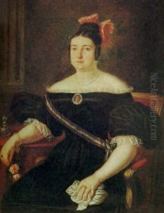 Retrato De Dama Isabelina Con Rosas En La Mano by Jose Maria Romero y Lopez