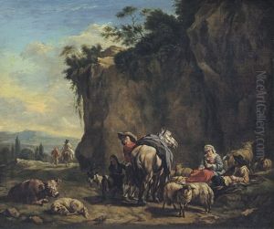 Paesaggio Con Sosta Di Viandanti E Armenti