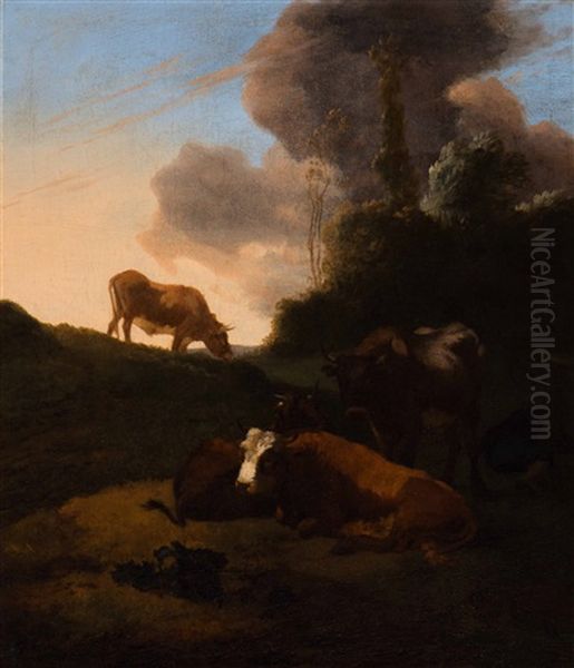 Shepherd Resting With His Cattle - view 1