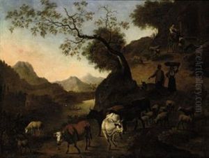 An Italianate Landscape With Shepards And Their Herd On A Path