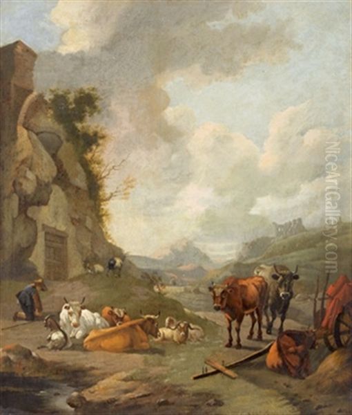 Ein Hirt Mit Seiner Herde In Der Romischen Campagna - view 1