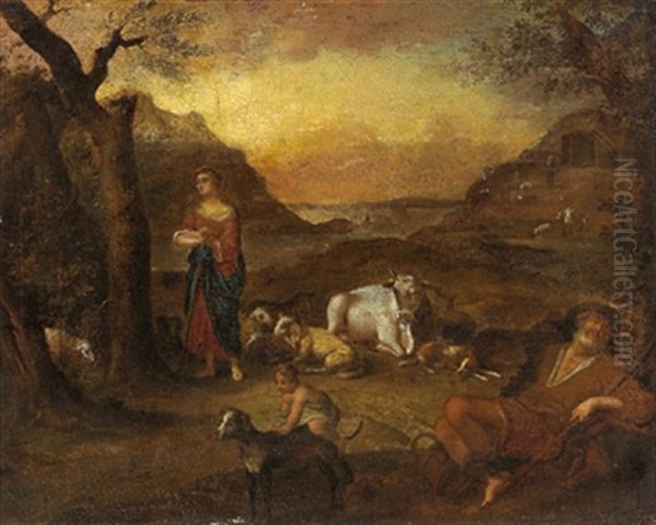 Hirten Und Herde In Einer Sudlichen Landschaft - view 1