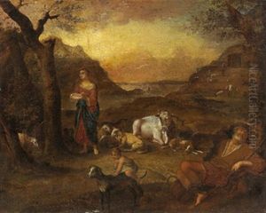 Hirten Und Herde In Einer Sudlichen Landschaft by Willem Romeyn
