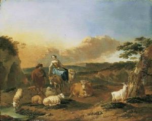 An Italianate Landscape With Shepherds By A Stream by Willem Romeyn