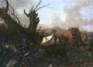 A Cow, Goats And Sheep Resting In A Pastoral Landscape A Cow, Goats And Sheep Resting In A Pastoral Landscape