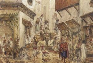 Scene De Marche Dans La Casbah D'alger by Osmond Romieux