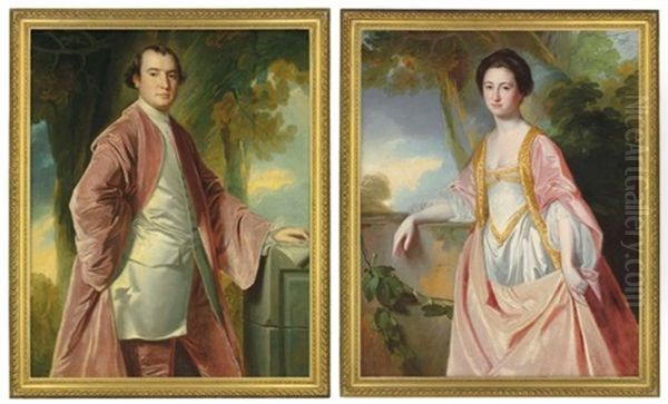 Portrait Of William Salmond (1737-1779), Three-quarter-length, In The Robes Of Office Of A Member Of The Island Council Of Antigua, His Left Hand Resting On An Architectural Drawing, In A Landscape; And Portrait Of Jane Salmond, Nee Hasell (1745-1820), Th - view 1