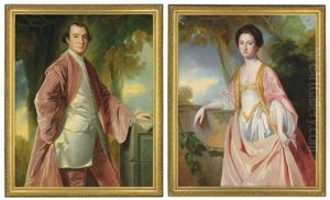 Portrait Of William Salmond (1737-1779), Three-quarter-length, In The Robes Of Office Of A Member Of The Island Council Of Antigua, His Left Hand Resting On An Architectural Drawing, In A Landscape; And Portrait Of Jane Salmond, Nee Hasell (1745-1820), Th by George Romney
