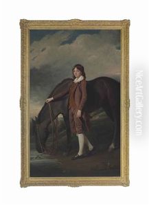 Portrait Of John Wharton Tempest (1772-1793), Full-length, In A Brown Coat And Breeches, With His Horse By A Stream, In A Landscape