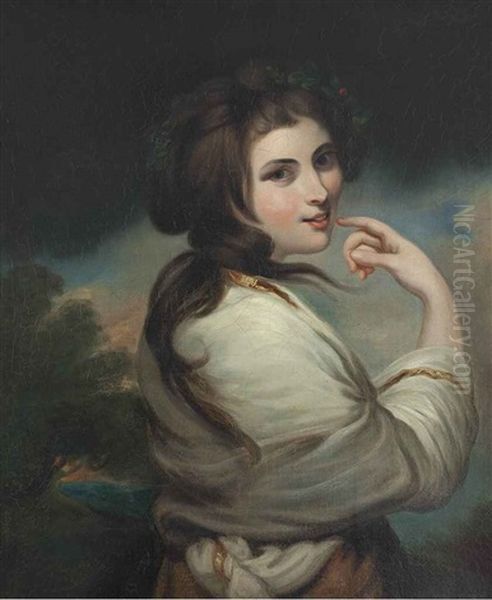 Portrait Of Emma, Lady Hamilton, Three-quarter Length, A Landscape Beyond - view 1