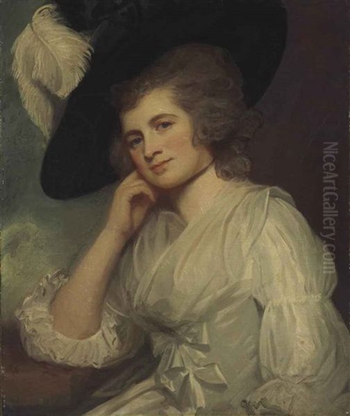 Portrait Of Lady Laetitia A Court, Half-length, In A White Muslin Dress With Satin Bows - view 1