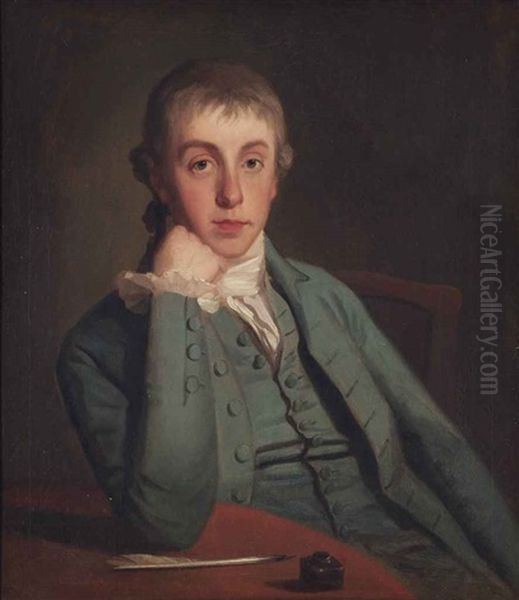 Portrait Of A Gentleman, Traditionally Identified As George Biddle, Half-length, Seated, In A Blue Coat, His Right Elbow Resting On A Table... - view 1