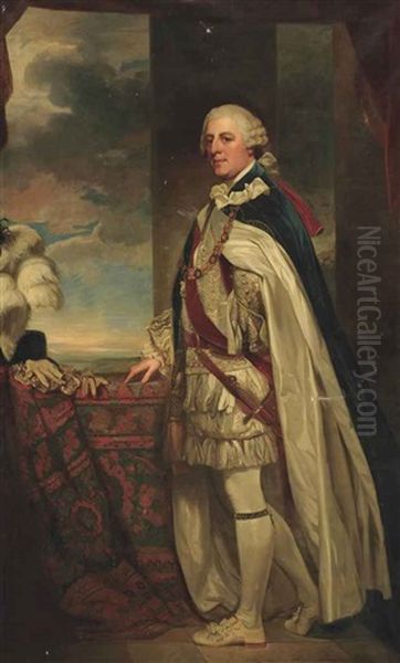 Portrait Of Granville Leveson-gower, 2nd Earl Gower (1721-1803), Full-length, In Garter Robes, Wearing The Chain Of The Order Of The Garter - view 1