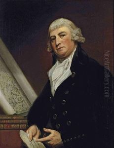 Portrait Of Sir William Fraser, Of Ledeclune, In A Black Coat, Holding A Document, Beside A Map Of Papua New Guinea And Folio Volumes Lettered... by George Romney