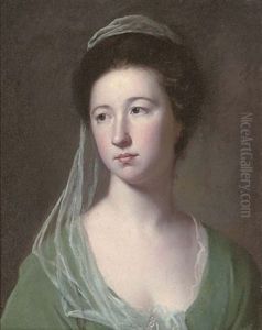 Portrait Of A Lady (lady Cicilia Halliwell ?) In A Green Dress And Pale Green Veil by George Romney