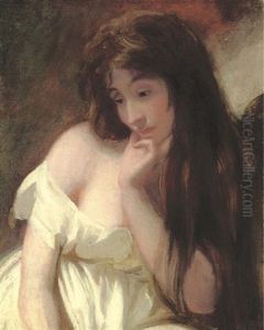 Portrait Of A Lady In A White Muslin Dress (emma Hamilton?) by George Romney