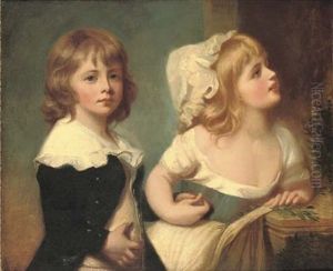 Double Portrait Of Henry Richard Greville, Lord Brooke, And His Sister Lady Elizabeth Greville, As Children Holding Hands by George Romney