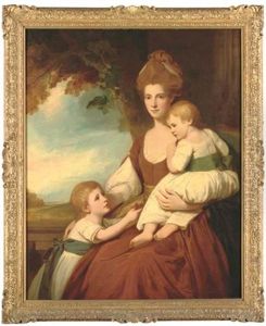 Group Portrait Of Mrs Charles Hawkins And Her Children, Caesar And Louisa Anne, She In A Burgundy Dress With Yellow Sash, Her Children In White Dresses With Coloured Sashes, On A Balcony Group Portrait Of Mrs Charles Hawkins And Her Children, Caesar And Louisa Anne, She In A Burgundy Dress With Yellow Sash, Her Children In White Dresses With Coloured Sashes, On A Balcony