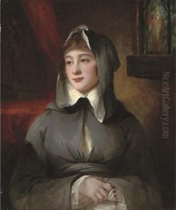 Portrait Of A Madame Larcena, Half-length, In Nun's Habit, Holding A Rosary by George Romney