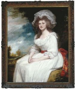 Portrait Of Mrs. Anne Blackburn, Three-quarter Length, In A White Dress, A Landscape Beyond