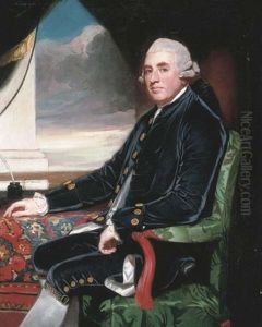 Portrait Of Barry Maxwell, 1st Earl Farnham, Wearing A Blue Velvet Suit With Gold Buttons And White Lace Cuffs, Before A Table Draped With An Oriental Carpet, An Open Window Beyond