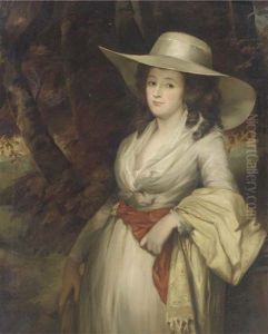 Portrait Of A Lady, Three-quarter-length, In A White Dress And Straw Hat