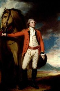 Portrait Of Major James Hartley In Uniform, Holding His Horse, A Formation Of Soldiers Near A Mountain Beyond