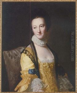 Portrait Of Miss Andrewes, Seated, In A Yellow Dress And Black Shawl With A Lace Ruff, In An Interior