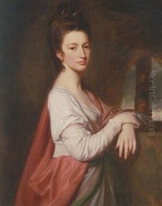 Portrait Of A Lady (mrs. Nelthorpe?) In A White Dress And Pink Shawl, Beside A Stone Plinth