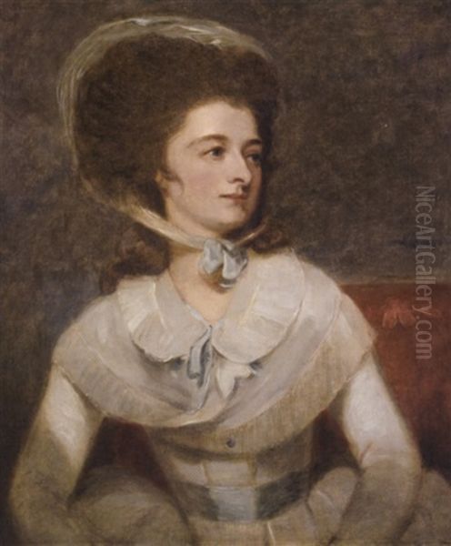 Portrait Of Lady Albinia Cumberland (nee Albinia Hobart) Wearing A White Gown With Blue Sash At The Waist And Bow At The Collar - view 1