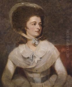 Portrait Of Lady Albinia Cumberland (nee Albinia Hobart) Wearing A White Gown With Blue Sash At The Waist And Bow At The Collar
