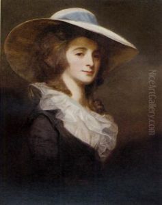 Portrait Of Lady Herries In A Grey Dress And White Collar, With A Wide-brimmed White Hat With A Blue Ribbon