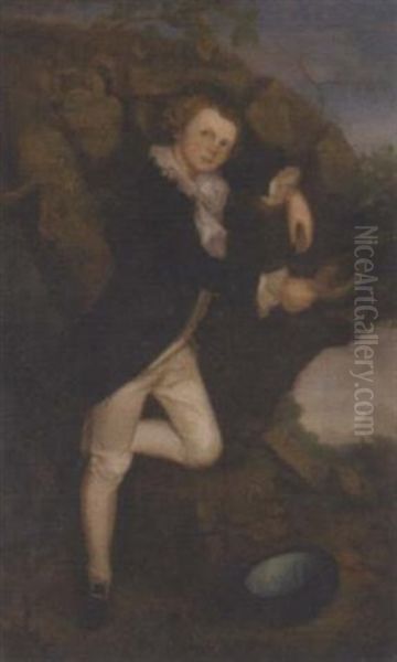 Portrait Of John Wilson, Esq. Of Plumtree Hall And Plumtree Bank, Kendal, In A Blue Coat And White Breeches, Holding A Bird's Nest, A Hat At His Feet, In A Landscape - view 1