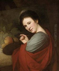 Portrait Of Mary Moser, R.a., Holding A Palette And Brush, Before Fruit On A Ledge