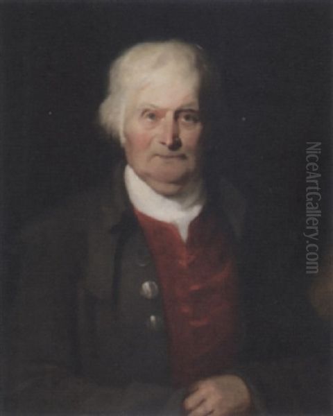 Portrait Of A Gentleman In A Red Shirt And Grey Coat - view 1